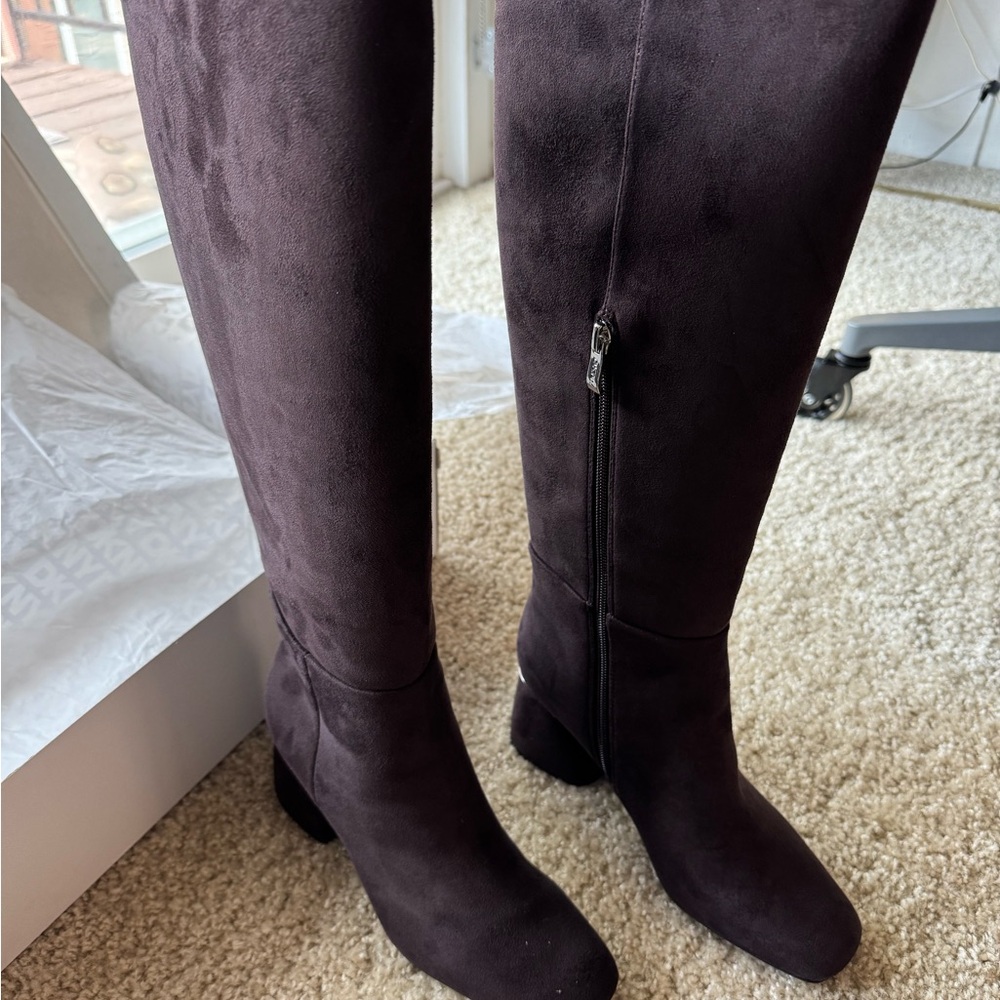 DKNY Cana Women's Knee-High Block Heel Boots in Dark Brown